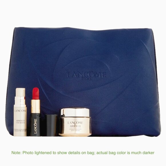 New (Sealed) Lancome Cosmetics Bag with Absolue Cream Serum & Lipstick Samples